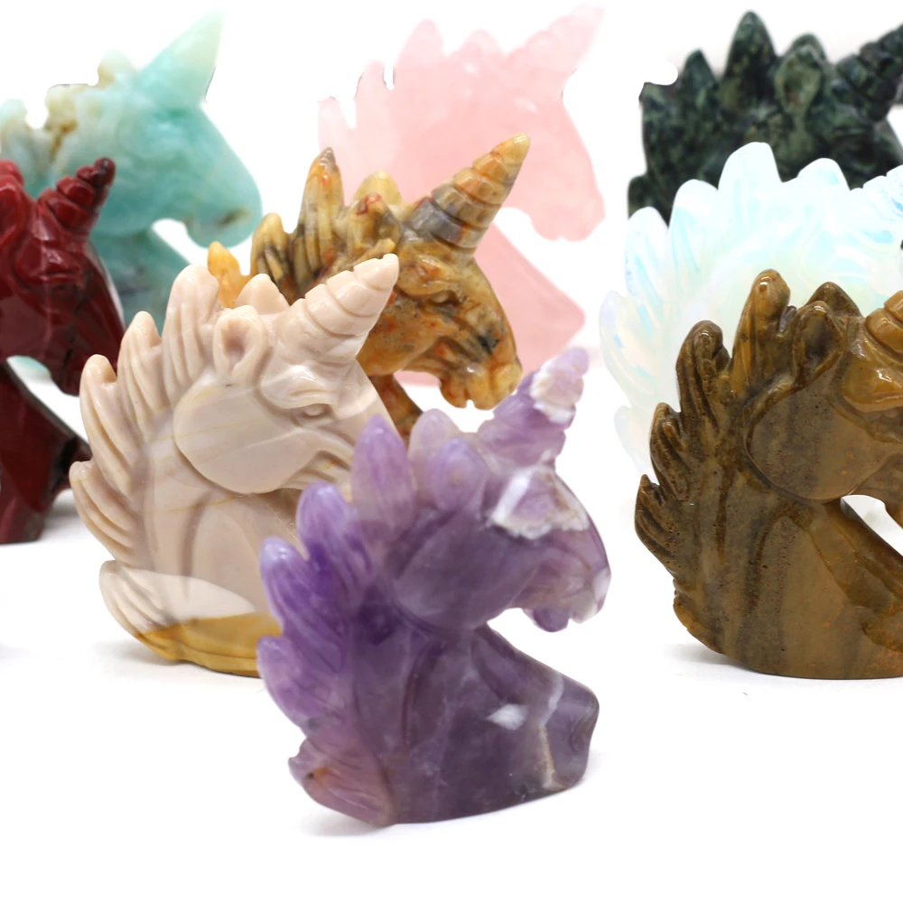 Статуя единорога из натурального камня лечебная Хрустальная резьба драгоценный