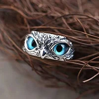 cute women men simple design rings vintage owl animal ring for woman girl ancient blue eye retro punk jewelry gift