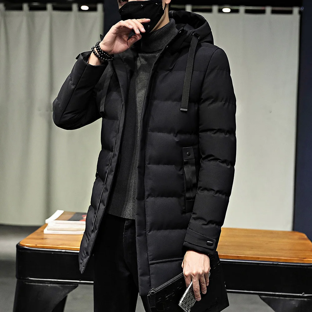 

Winter Warm Men's Down Coats Casual Fashion Solid Color Slim Hooded Down Jackets Zip Up Long Thick Warm Coats