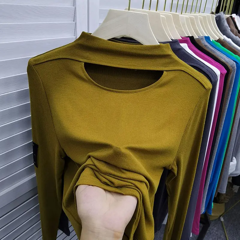 

ZCSMLL женская рубашка с коротким высоким воротником, новинка осень-зима 2021, футболка с длинным рукавом и модным интерьером