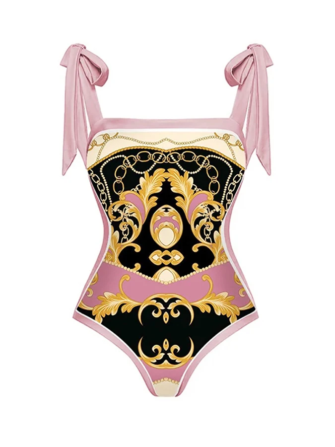 Женский сплошной купальник с квадратным вырезом и винтажным принтом сексуальная