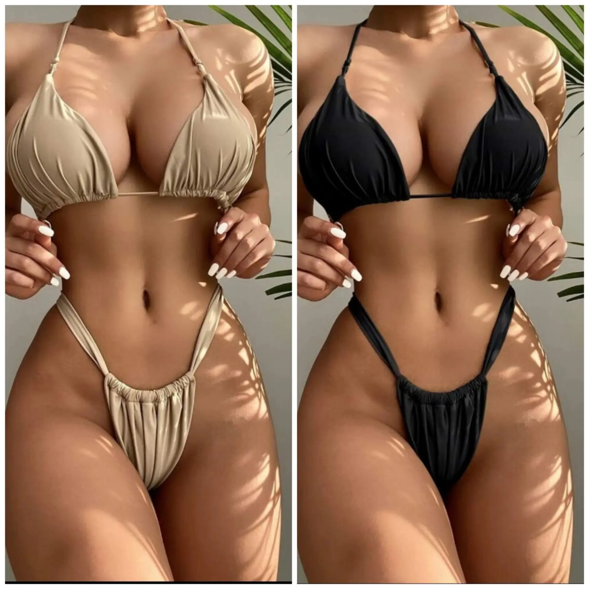 

Micro Bikinis Extreme Sexy 2022 Summer Two Piece Set Swimsuit Solid Swimwear Low Waist Women Nude Tankini Black Swimming Biquini