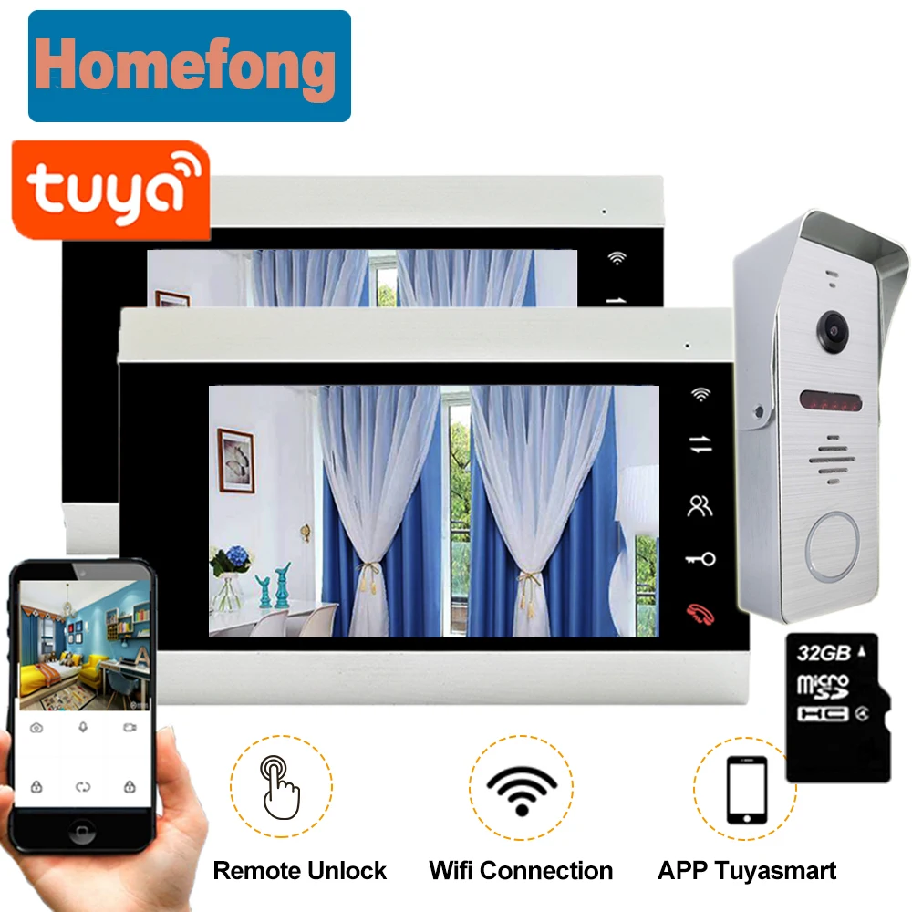 

Homefong 7 Inch Wireless Home Video Door Phone Doorbell Wifi Intercom System Multiple Monitor Tuya App Remote Unlock Talk Record