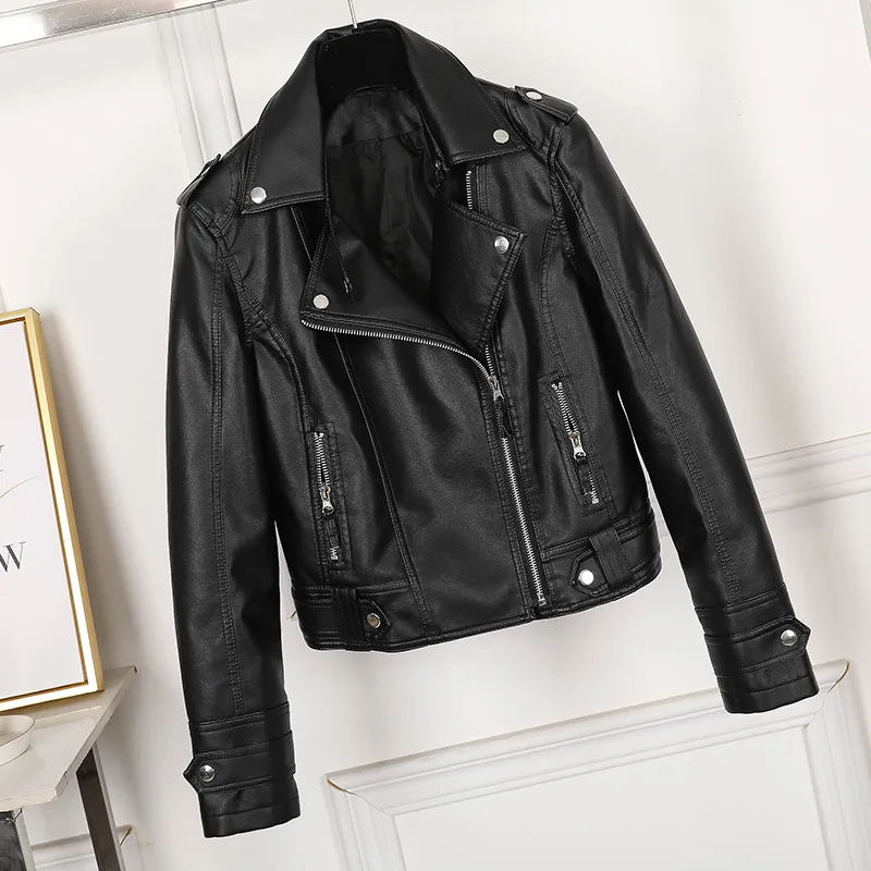 

Women Faux Leather Jacket Casual Biker Motorcycle Jacket Female Punk Streetwear Spring Autumn Coat Female Slim Zipper Pocket Top