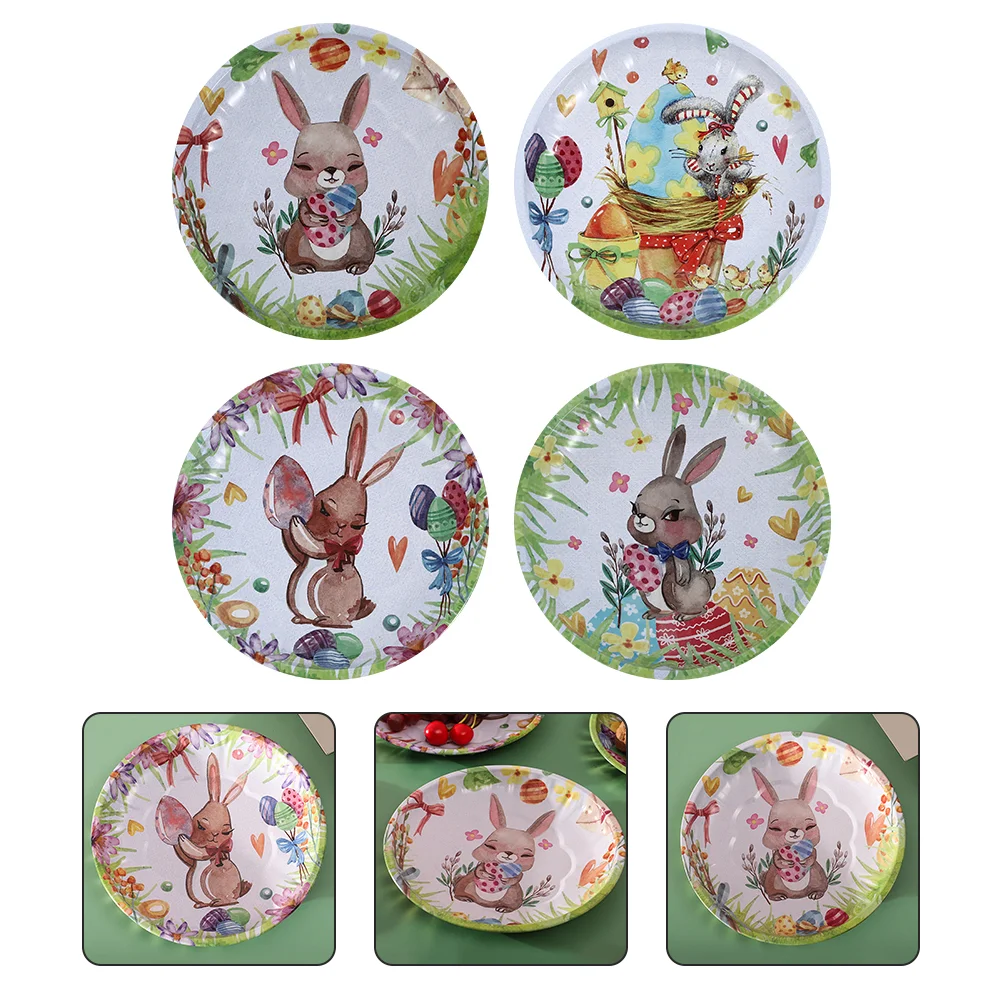 

4pcs Easter Candy Plates Iron Fruit Storage Trays Cartoon Nut Snack Storage Holders