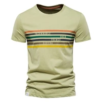 2022 summer new stripe print pattern mens short sleeved t shirt round neck cotton casual t shirts
