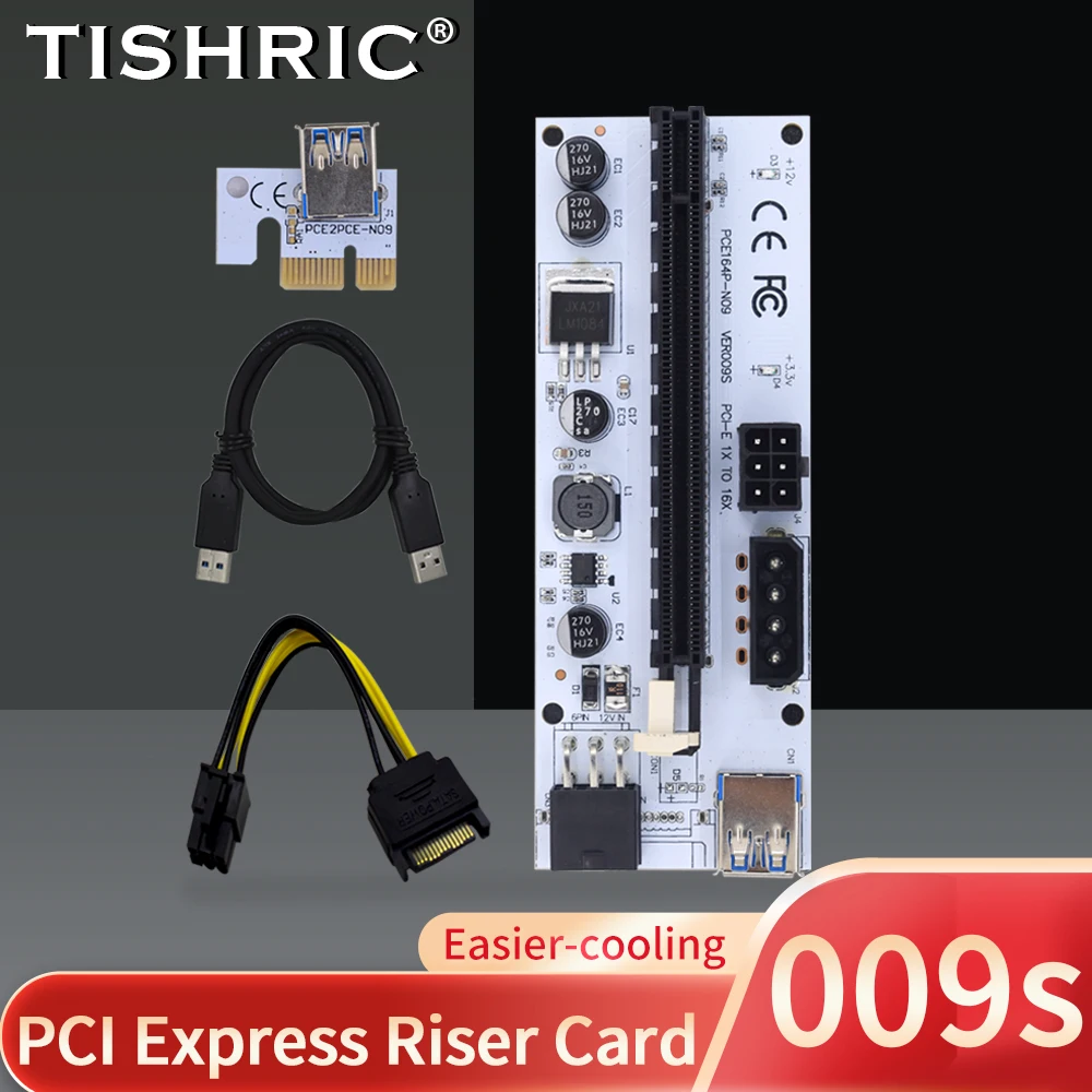 1-10Pcs TISHRIC PCIE Riser 009S VER009s Extender Adapter USB 3.0 SATA 15Pin to 6pin Cabo Video Card For BTC Mining Miner