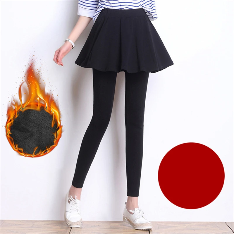 

Thicken Elastic Leggings Autumn Winter Femme Slimming Fake Two Skirt Pants Thermal Legging for High Waist Stretch Tight Pants
