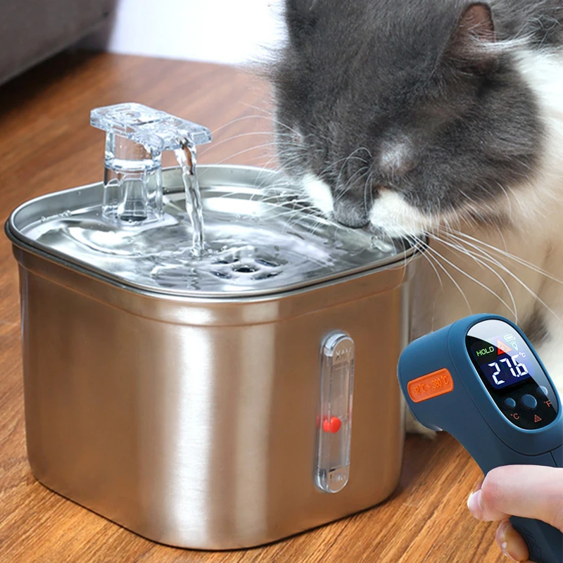 

2.2L Intelligent Thermostatic Cat Water Fountain Automatic Cycle Pet Cat Dog Fountain with Filters Stainless Steel Cats Drinker