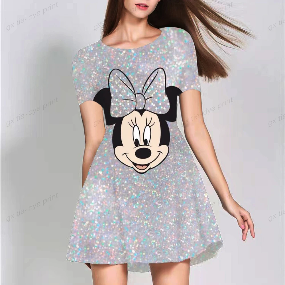 

Women Summer Dress Cute Loose Disney Minnie Mickey Mouse Print Dresses Elegant A Line Party Female Big Swing Dress Vestidos Y2K
