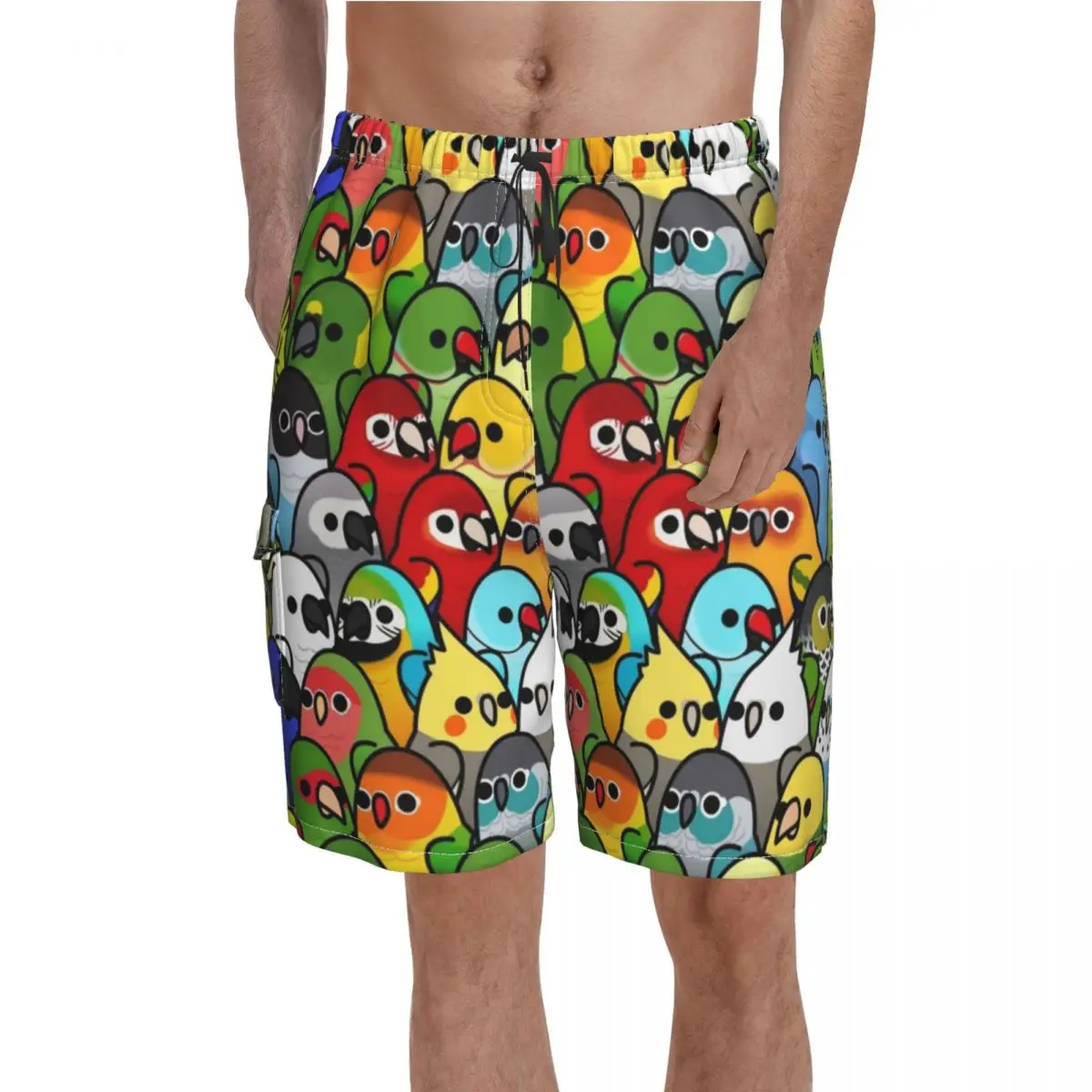 

Parrot Board Shorts Too Many Birds Bird Squad Man Pattern Board Short Pants High Quality Print Plus Size Swim Trunks