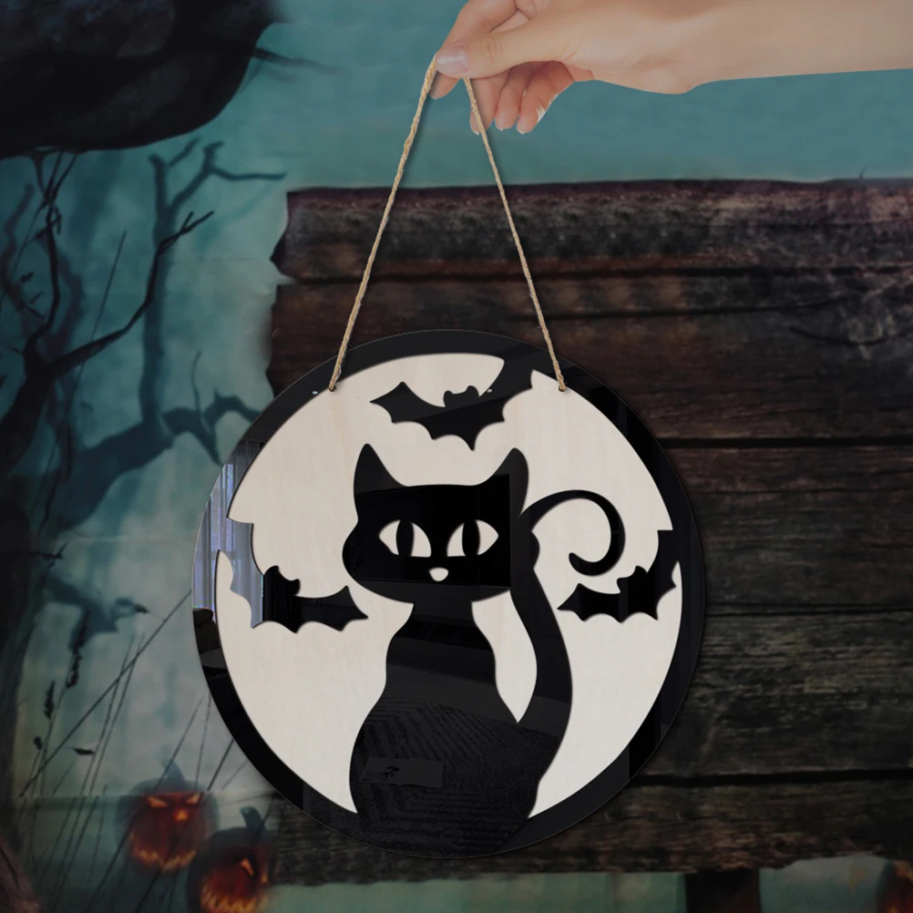 Хэллоуин дверной знак деревянный подвесной с рисунком котенка для входной двери