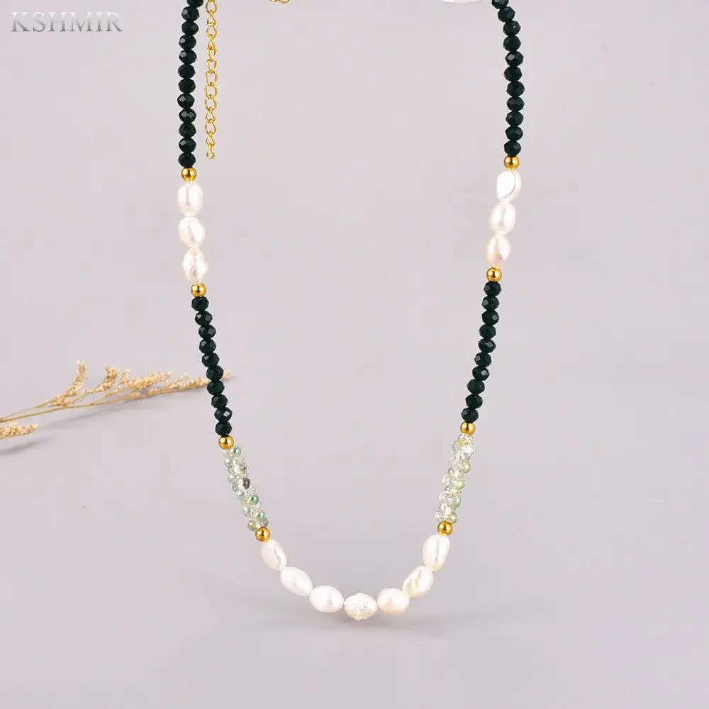 

new vintage French Baroque pearl crystal titanium steel short chain fashion superimposition do not fade women's necklace