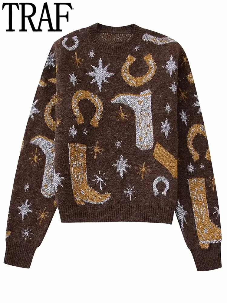 

Женский жаккардовый свитер с длинным рукавом, на осень/зиму