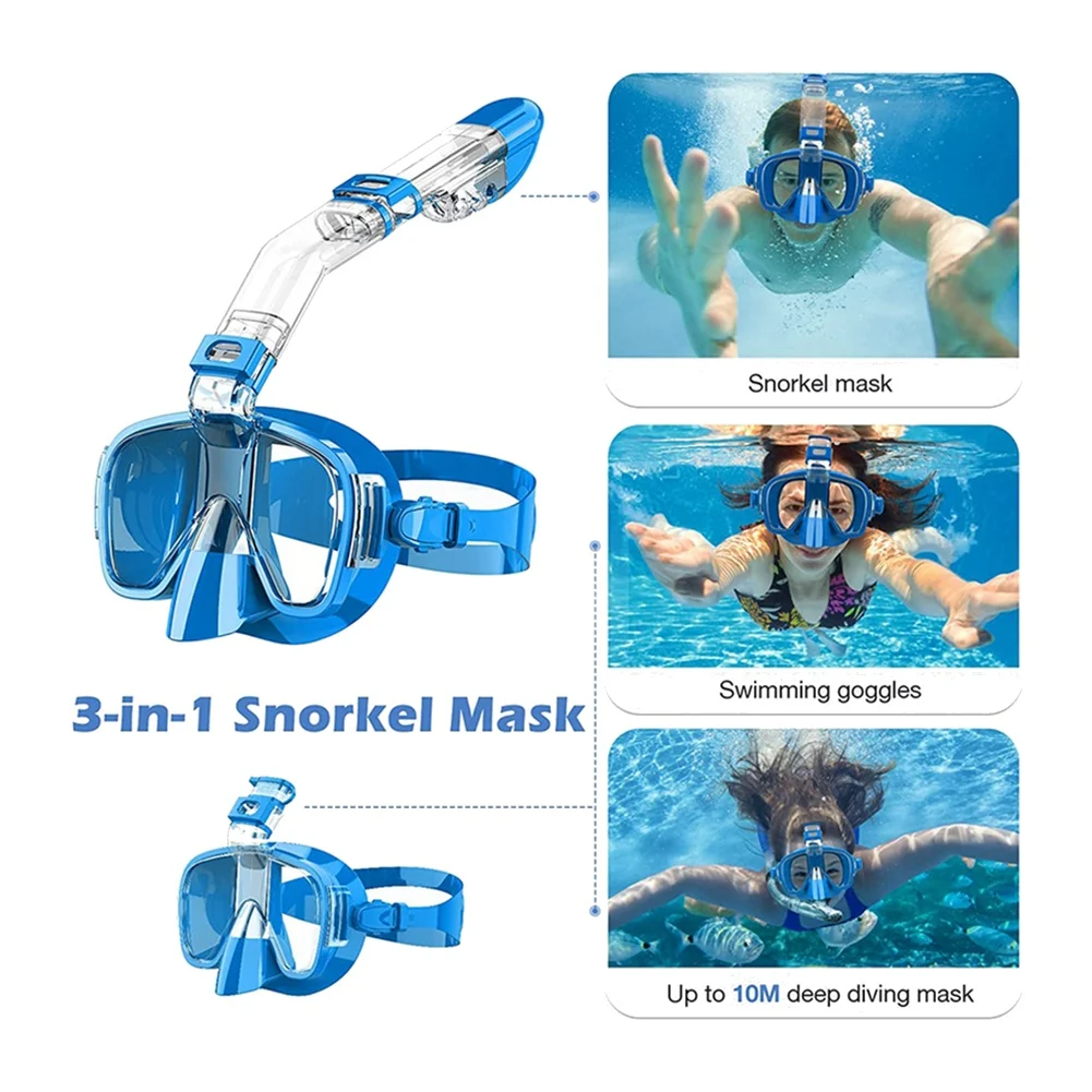 

Snorkel Foldable Diving Cover with Dry Top System and Camera Mount,Professional Snorkeling Gear for Kids-Blue