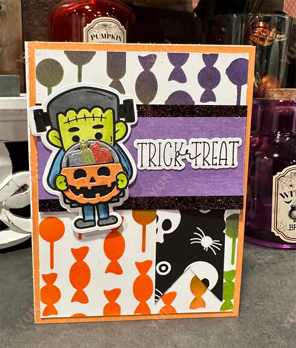 Яркие штампы на Хэллоуин четырехъядерный рисунок Сумка с костями трюк или