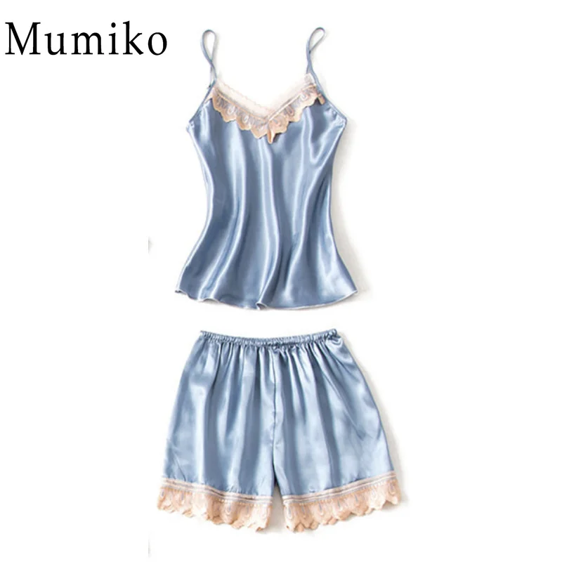 Lace Pajama Sets Women Strap Sleeveless Sexy Sleepwear Suit V-Neck Cami Top Short Lingerie Set Female Night Wear