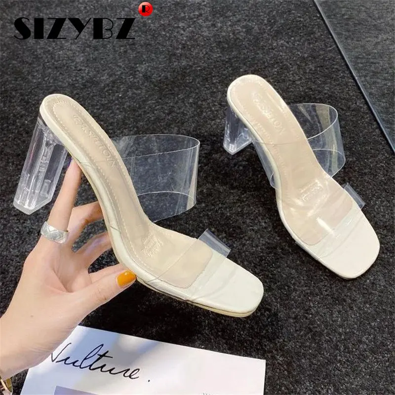 

Transparent Square Toe Sandals Women Summer Shoes Woman Clear High Pumps Sexy Wedding High Heels Beige Casual Ladies Shoes
