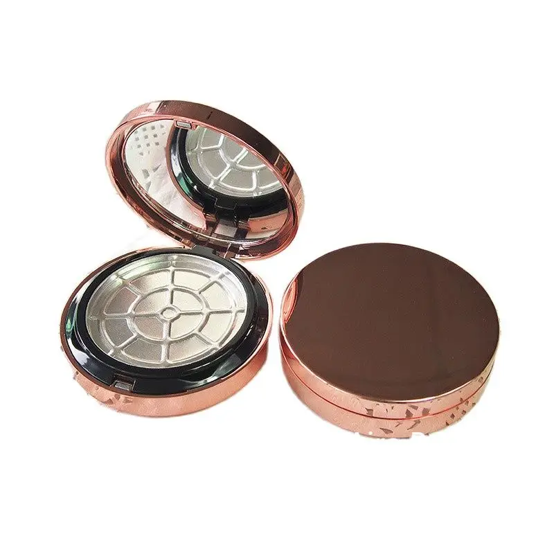 Rose Gold Cosmetic Powder Case Double layer DIY Plastic Round Empty Makeup Packaging Blusher Container Compacts 55mm 20pcs