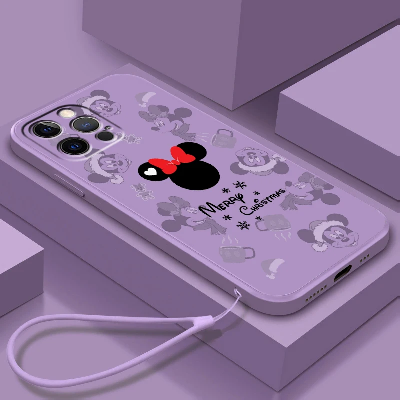 

Phone Case For Apple iPhone 14 13 12 Mini 11 XS Pro Max X XR SE 2020 Plus Cover Mickey Minnie Disney Christma Liquid Rope Funda