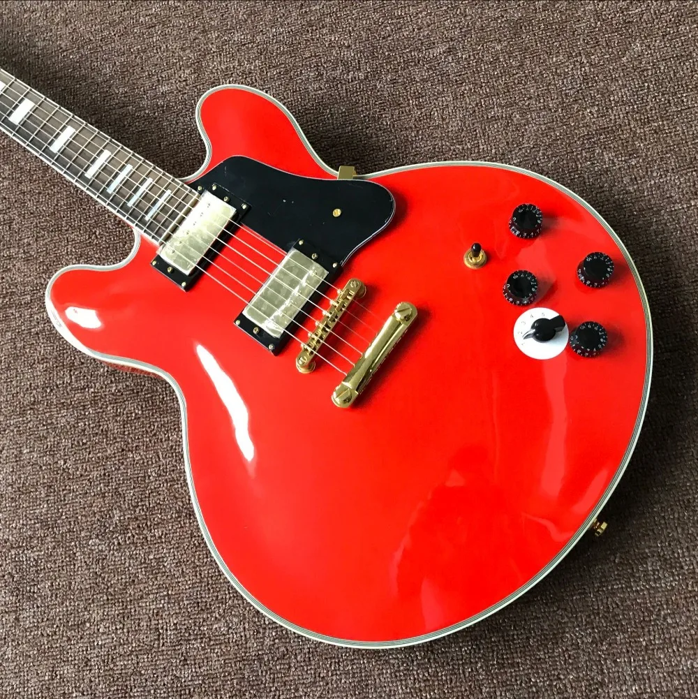 

Новая стандартная электрогитара jazz на заказ, ручная работа, 6 струн, красная, на заказ, музыкальные инструменты, гитара, черная накладка