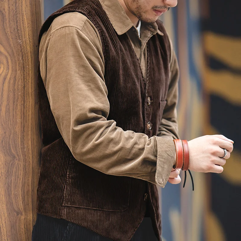 

Maden Vintage Corduroy Vs For Men Casual French Workwear Hunting Field Waistcoat Cords Outdoor Coats Men's Clothing