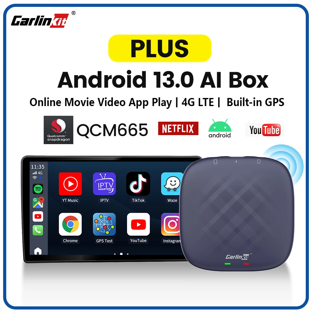 Carlinkit CarPlay Ai TV Box Plus Android13 8+128GB QCM 8-Core 665 6125 Wireless Android Auto YouTube Netflix IPTV 4G LTE |