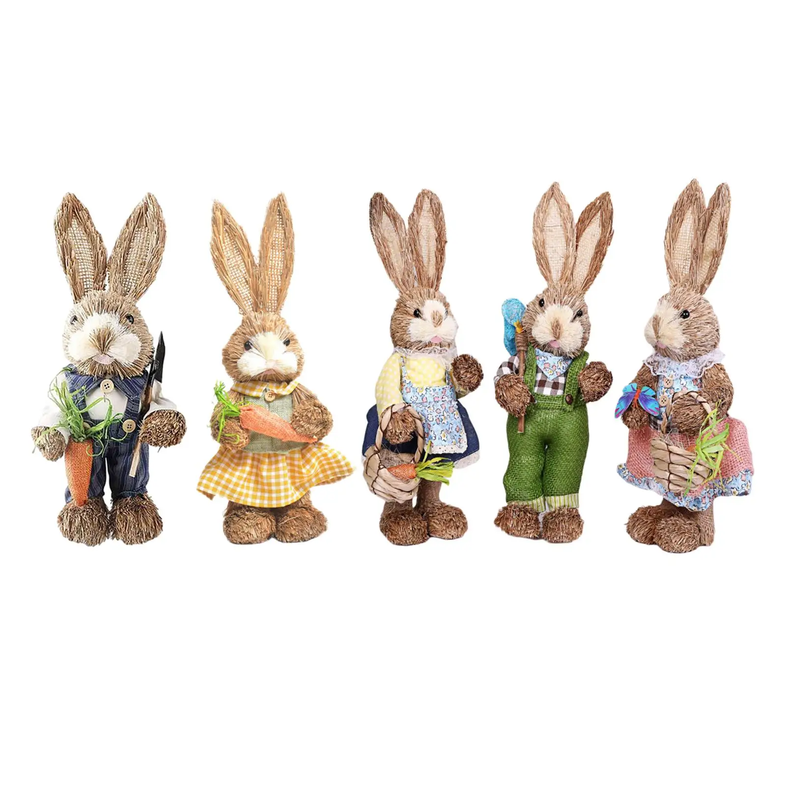 

1 Набор креативный соломенный кролик украшение стоячий кролик кукла с одеждой фигурка для весеннего рабочего стола сад детский подарок фот...