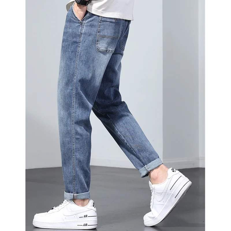 Men Clothing 2022 New Style Pattern Recreational Vintage Blue Jeans Loose Elastic Force Straight Cylinder Trousers Autumn Female