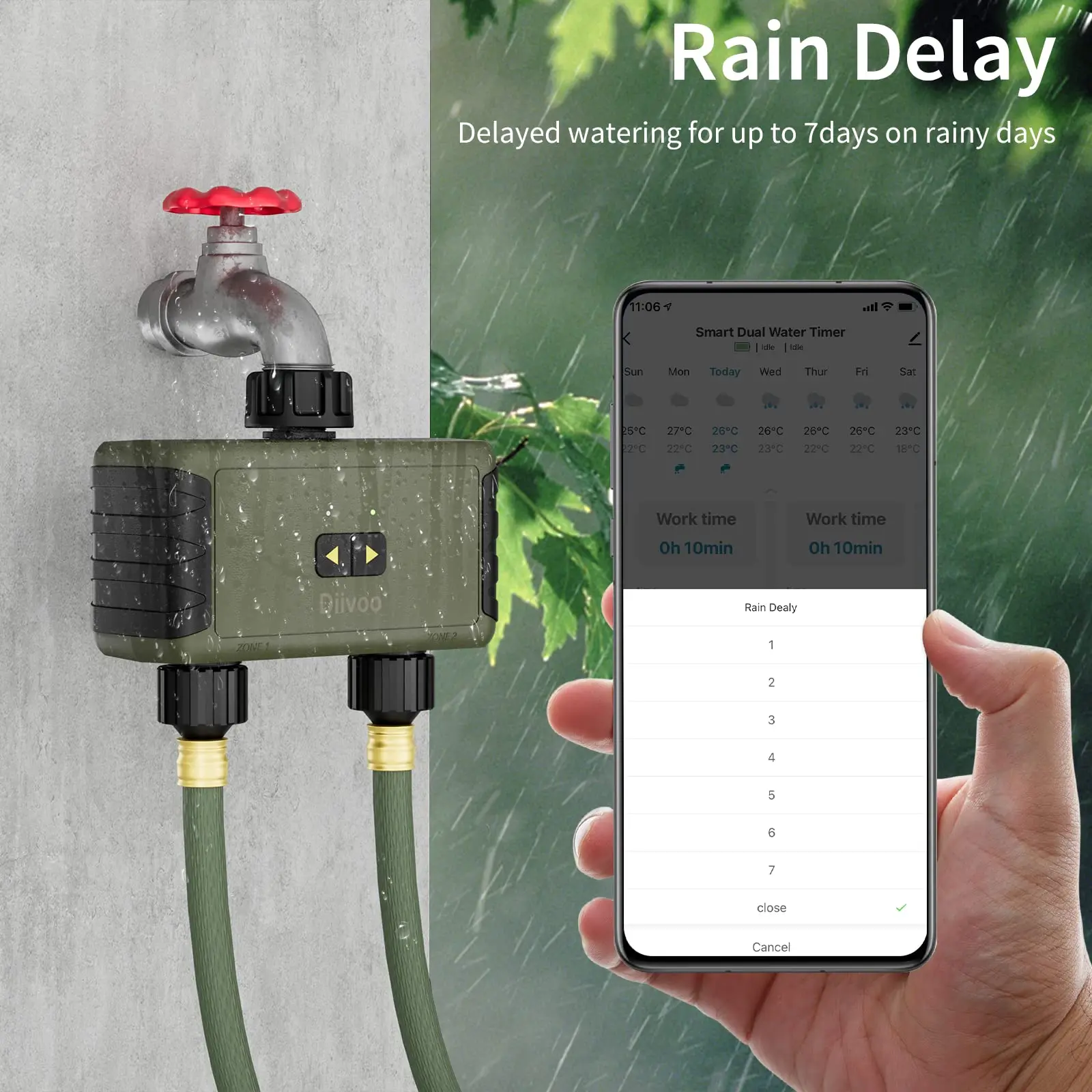 Diivoo WiFi Garden Watering Timers Smart Drip Irrigation Rain Delay Programmable Controller 1/2 Zone Automatic Valve Alexa Voice