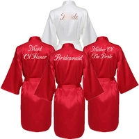 red satin silk bride robe wedding party bridesmaid bride dressing gown bridal bathrobe slippers black print new