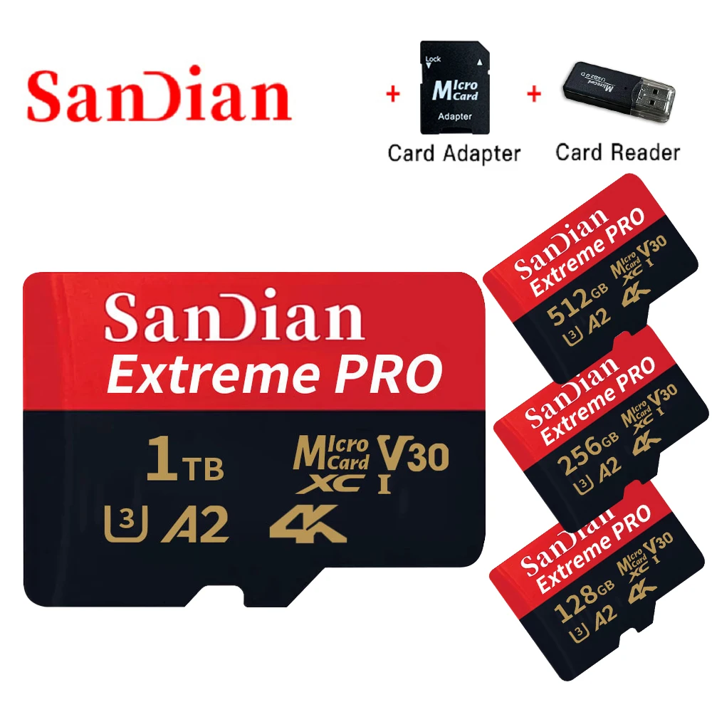 

100% оригинальная SD-карта 128 ГБ 256 ГБ флэш-карта памяти 512 ГБ 1 ТБ TF-карта V30 класс 10 Micro SD для адаптера телефона Бесплатная доставка