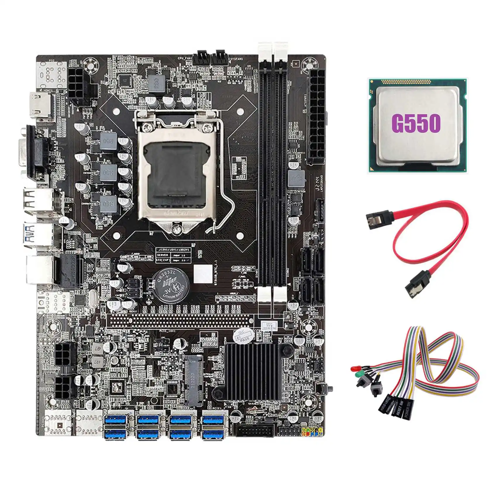 

B75 ETH Mining Motherboard 8XPCIE to USB+G550 CPU+Dual Switch Cable with Light+SATA Cable LGA1155 Miner Motherboard