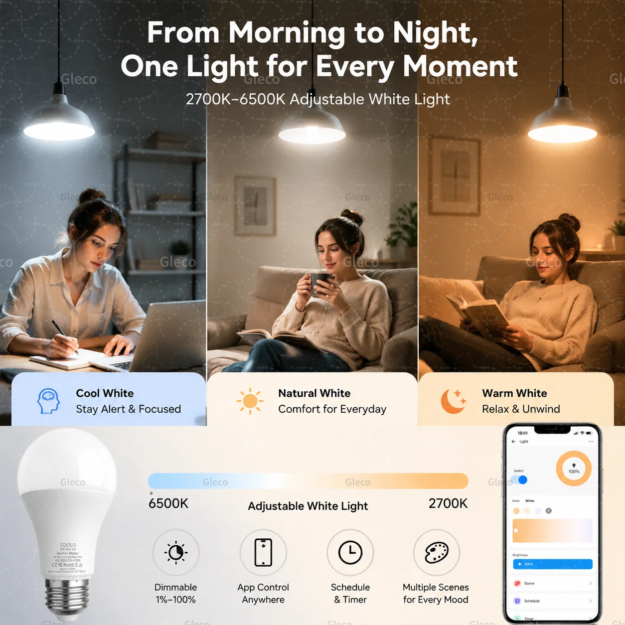 Фото Умная Wi-Fi лампа Ewelink Matter E27 LED RGB+WW+CW GU10 E14, 110В/220В, для Alexa и Google №4