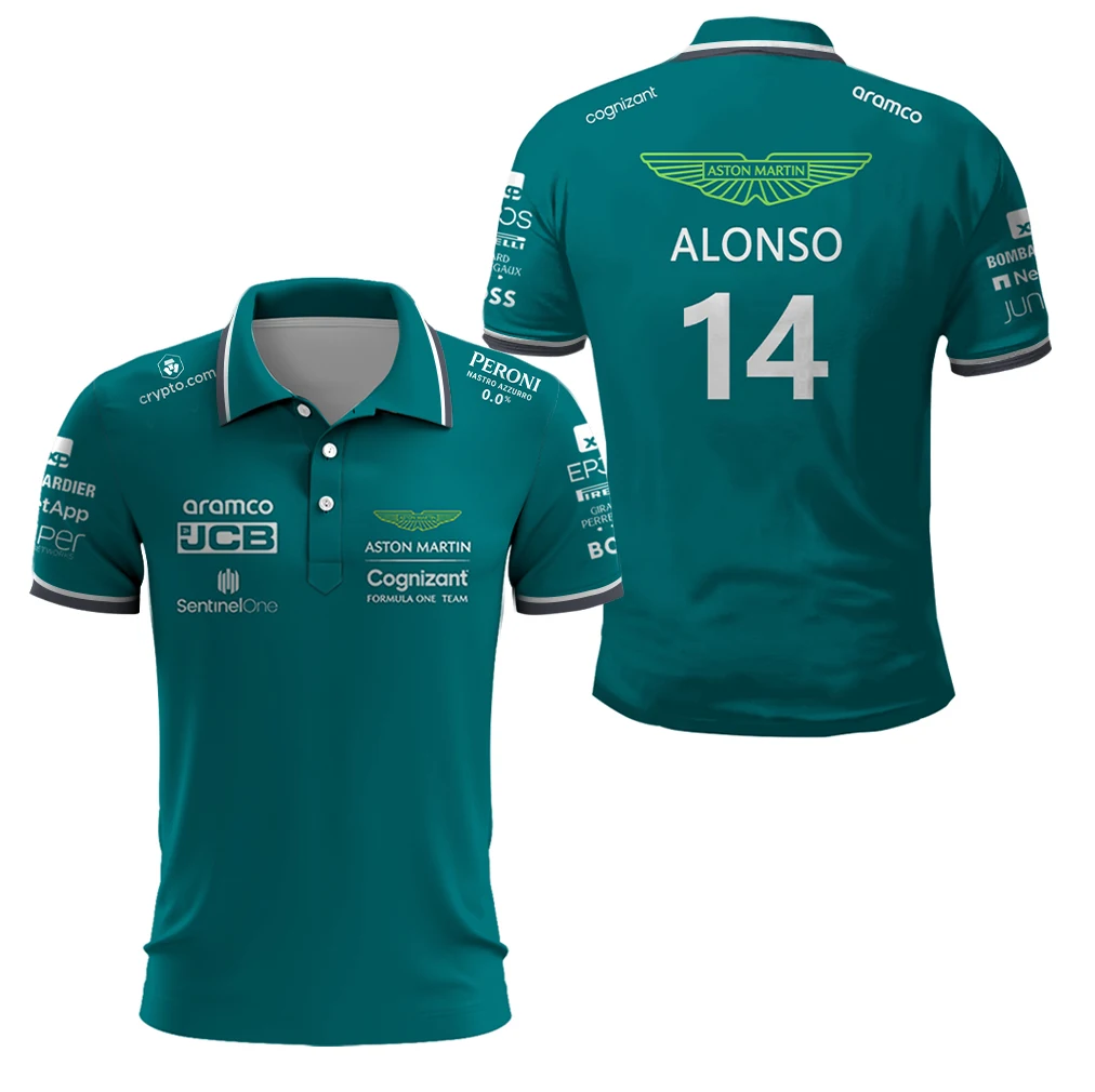 For Aston Martin 14 Alonso Driver 2023 F1 Racing Team Motorsport Sports Polo Shirt Car Fans Green Do Not Fade Breathable