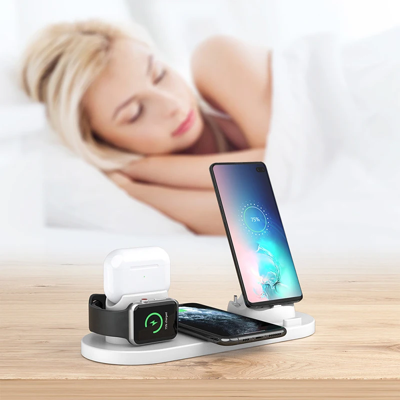 Беспроводное зарядное устройство 6 в 1 подставка для iPhone 13 12 11 Pro Apple Watch 7 SE/AirPods |
