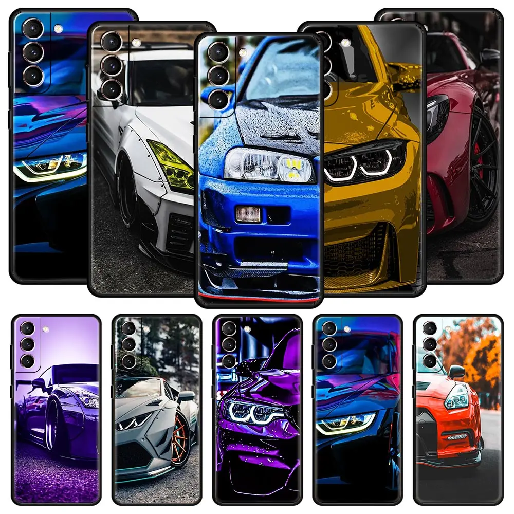 

Blue Red JDM Sport Car Phone Case For Samsung Galaxy S23 S22 Ultra S20 S21 FE 5G S10 S9 Plus S10E S8 S7 Edge Soft Pattern Cover