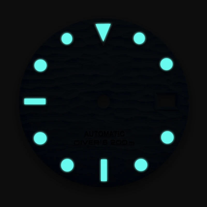 28.5mm Blue Luminous wave Dial Watches Accessories for NH35 Automatic Movement With S Logo Customizable Logo