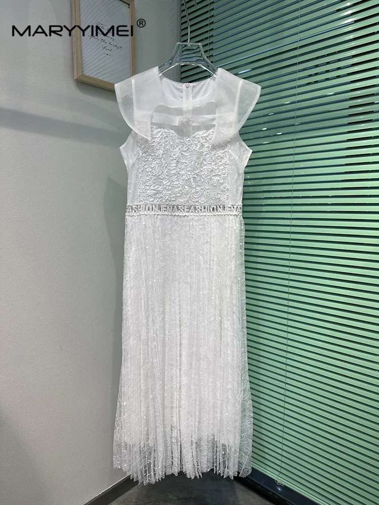 

MARYYIMEI Sleeveless Lace dress Spring Summer Applique Shawl Hollow Out Embroidered Banquet Long Dresses