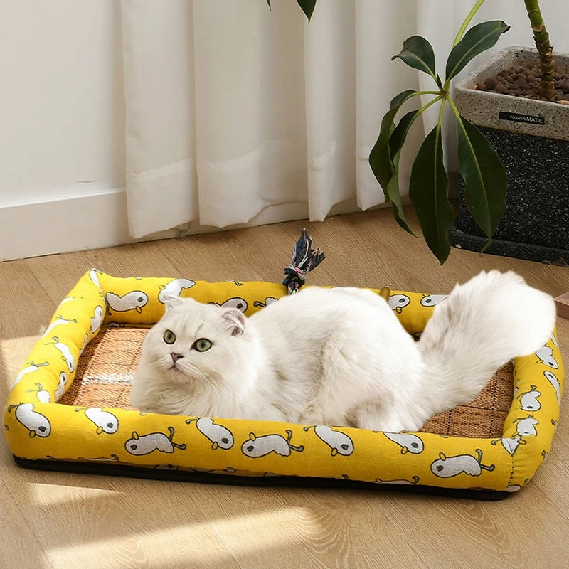 

Cooling Pet Dog Bed Mat Comfortable Cat Puppy House Kennel Square Mat Bed Sofa for Dog Hand-woven Dogs Supplies Accessories