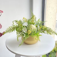 1 set greenprotea artificial flower arrangment with metal vase home decoration party event interior display indigo