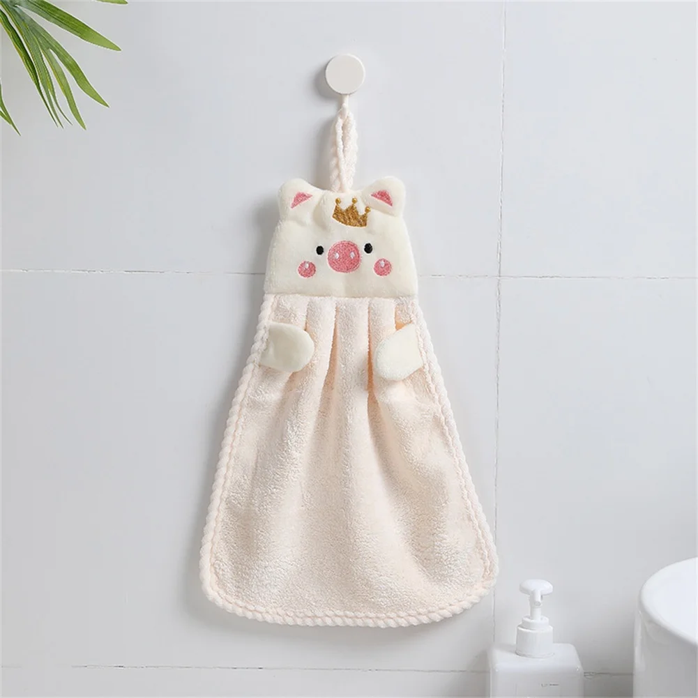 

28*34cm Hand Towel Hangable Multicolor Cute Cartoon Pattern Absorbent Coral Fleece Kitchen Hand Towel Bathroom Supplies