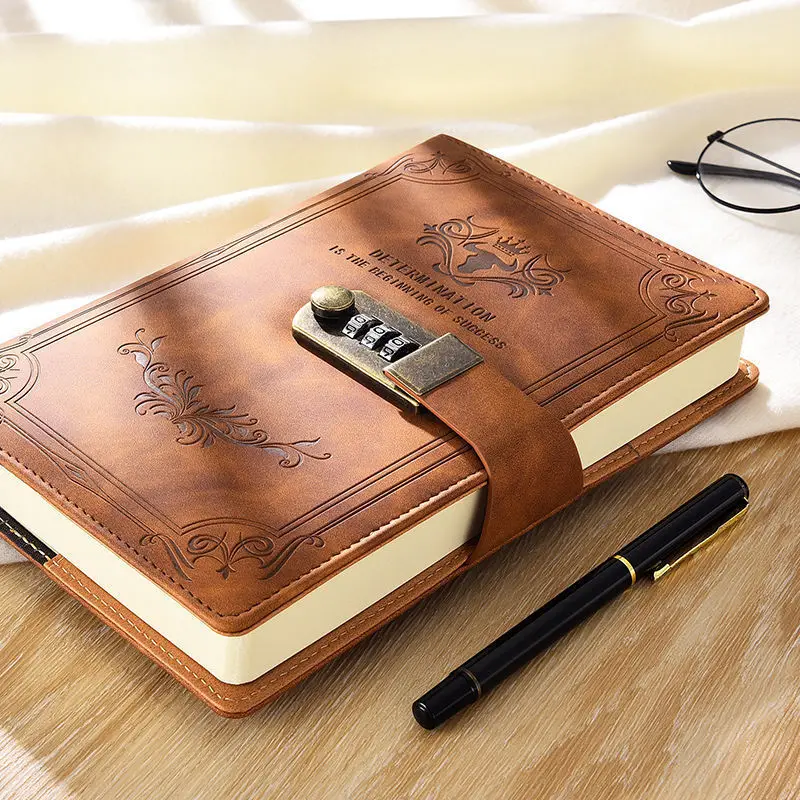 

A5 200 Pages Retro Password Book with Lock Diary Thickened Creative Hand Ledger Student Notepad Stationery Notebook Binder