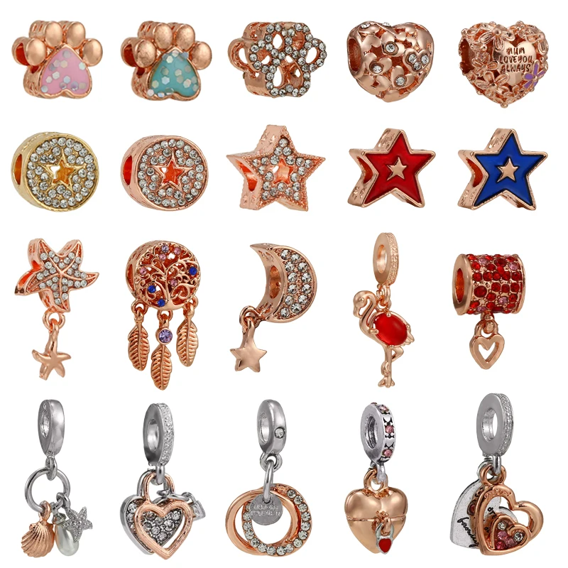 Новое поступление 2 шт./лот подвески-бусины со звездой и сердцем подходят для модного бренда подвеска-браслет для женщин ювелирные изделия в подарок
