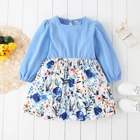 girls spring autumn clothes kids dresses for girls flower print puff sleeve square collar girls dress children clothing 1 6y