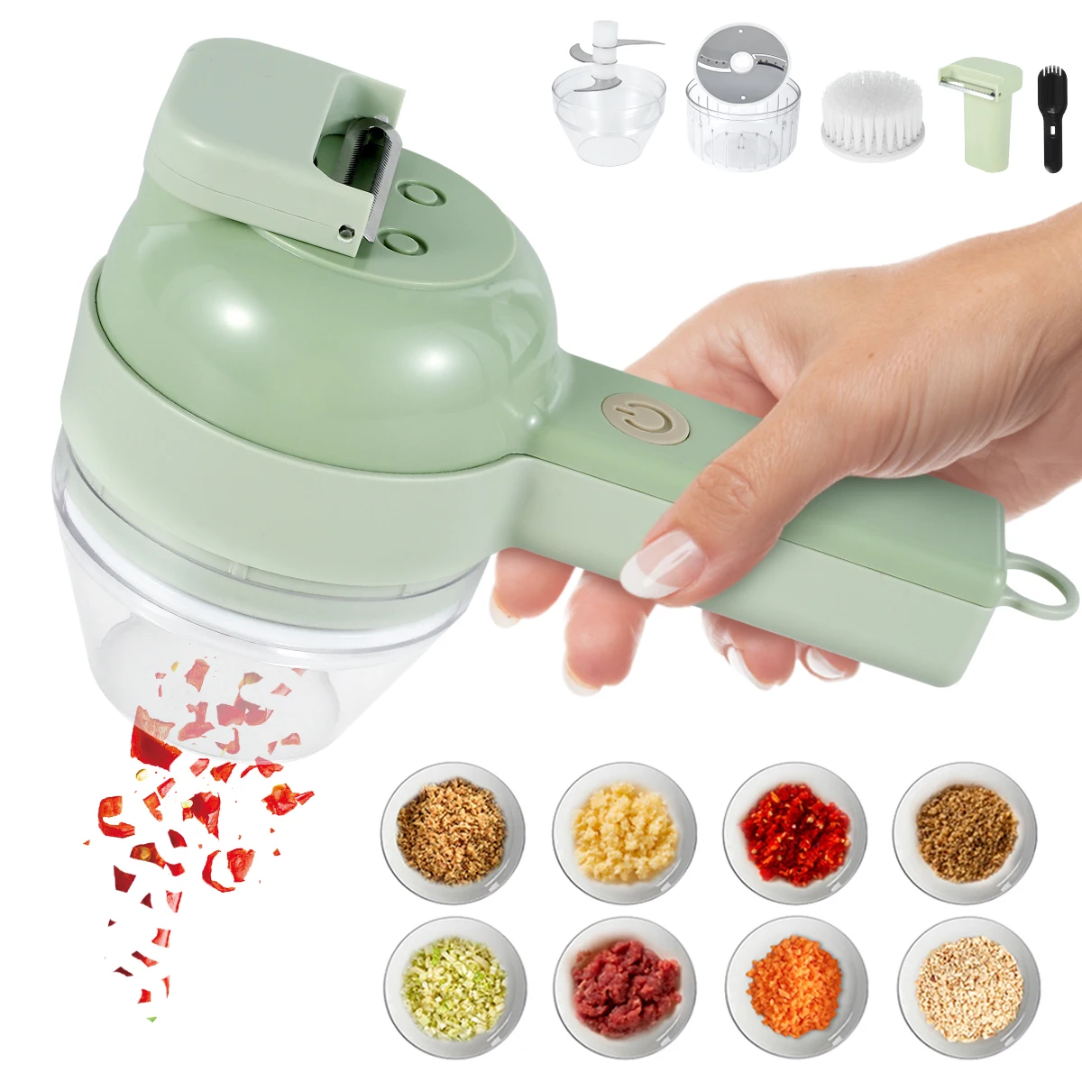 

4 In1 Electric Vegetable Cutter Multifunctional Vegetable Chopper Garlic Mud Masher Meat Grinder Kitchen Accessories Home Gadget