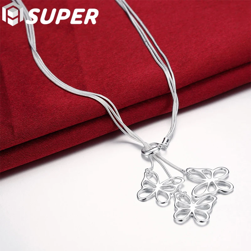 

925 Sterling Silver Three Snake Chain Butterfly Necklace For Women Wedding Engagement Fashion Jewelry
