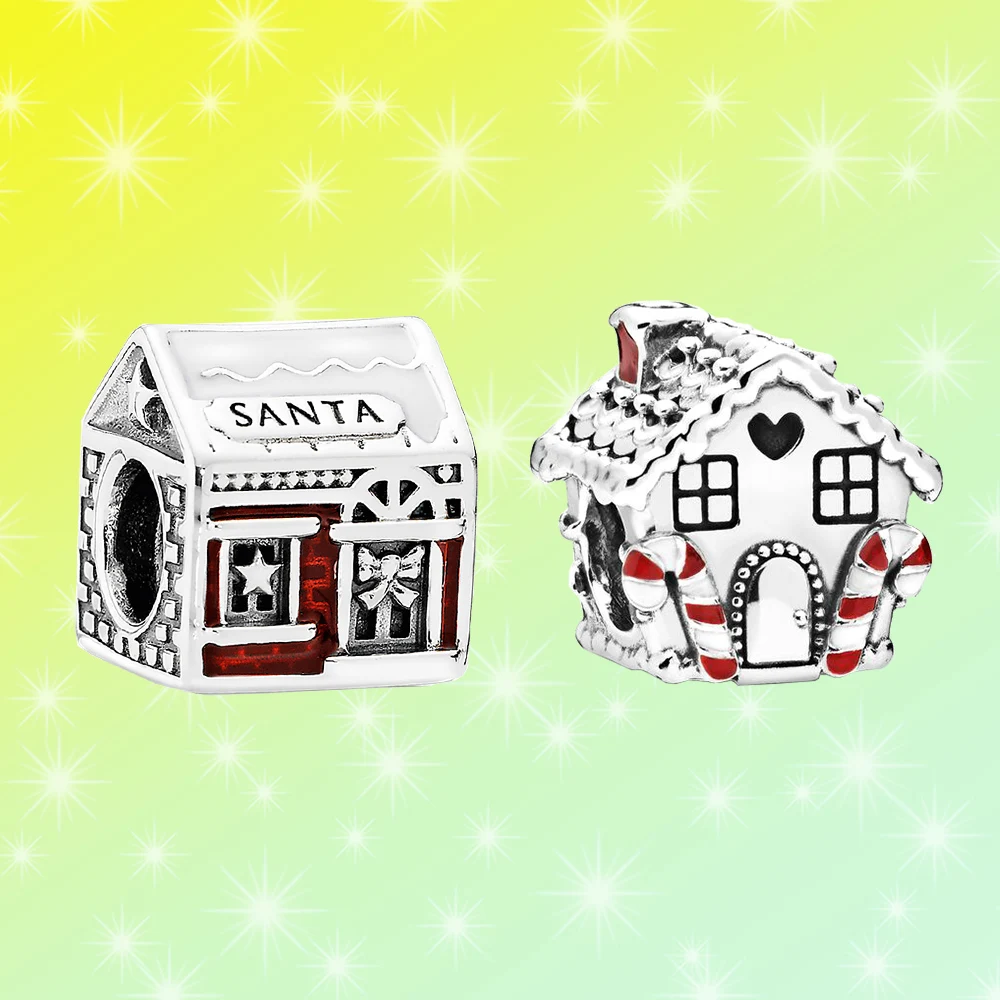 

Christmas Element House Shape Charm Pendant 925 Silver Fit For Pandora Luxury Banquet Original DIY Jewelry Woman Gift