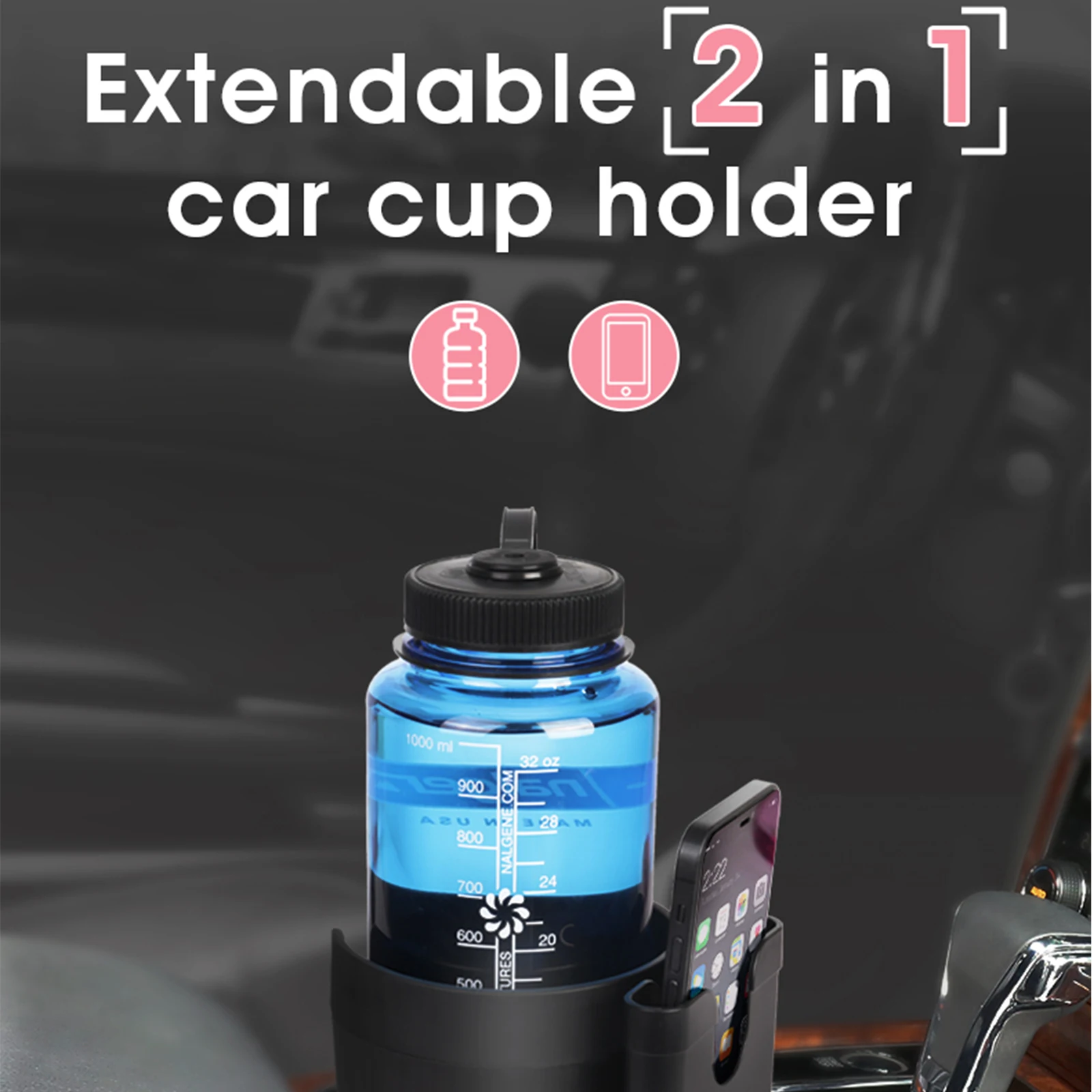 

2 in 1 Car Water Cup Holder 360 Degree Rotating Drinking Bottle Holder Multifunctional Phone Stand Universal Auto Accessory
