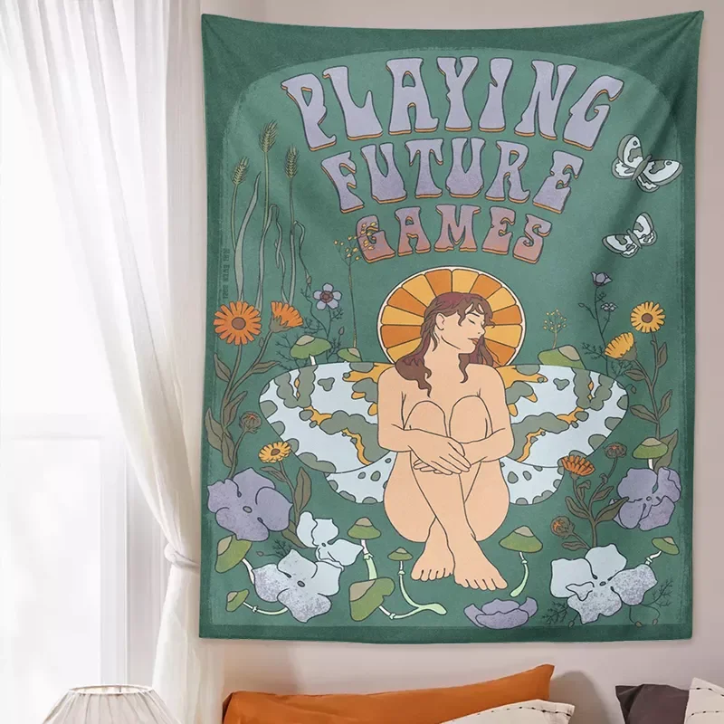 

New Vintage Tapestry Wall Hanging 70s 60s Retro mushroom flowers Decoration Rainbow INS Trippy Tapestry Psychedelic Wall Decor